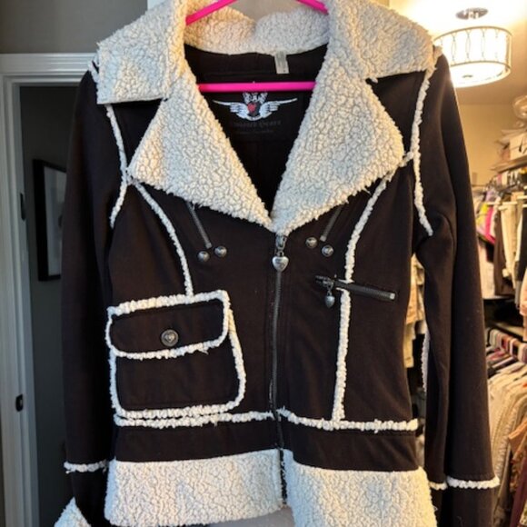 Twisted Heart Vintage Y2K Retro Chocolate Brown and Sherpa Fitted jacket, size S - Picture 2 of 6